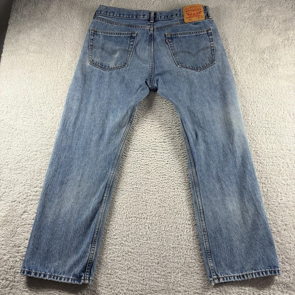 Levi 505 Jeans Mens 36x29 (Fits 36x28) Light Wash Faded Distress Leg Rip